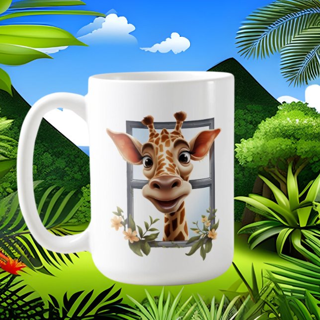 Lustigt galet giraffe dam lägger till text kaffemugg (Skapare uppladdad)