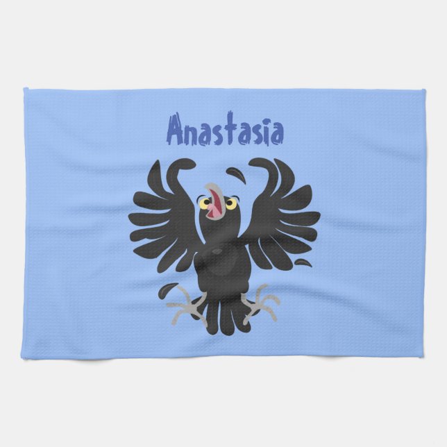 Lustigt galna tecknader av kråkans korv kökshandduk (Horisontell)