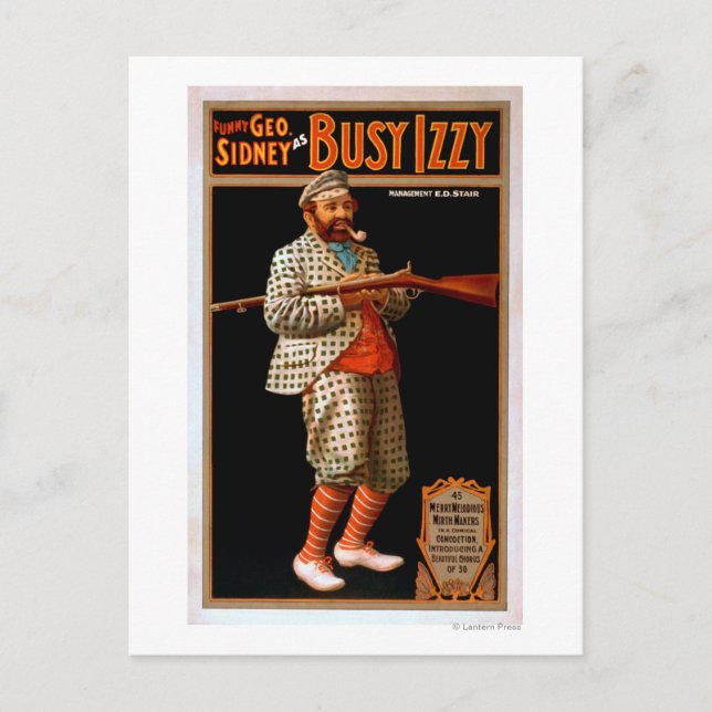 Lustigt Geo. Sidney as Busy Izzy Theater Poster Vykort (Framsida)