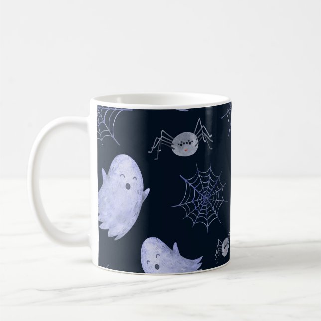 Lustigt Ghost Spider Halloween Mönster. Kaffemugg (Vänster)