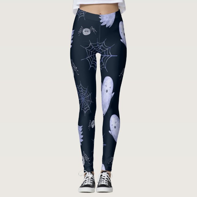 Lustigt Ghost Spider Halloween Mönster. Leggings (Framsida)