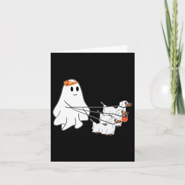 Lustigt Ghost Walking med tre Hund Halloween Fall Kort (Framsida)