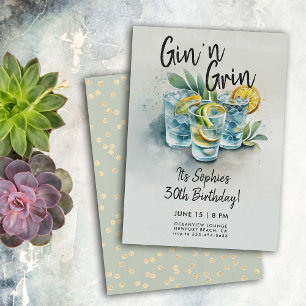 Lustigt Gin i Flina Drinks Party Modern 30års föde Inbjudningar