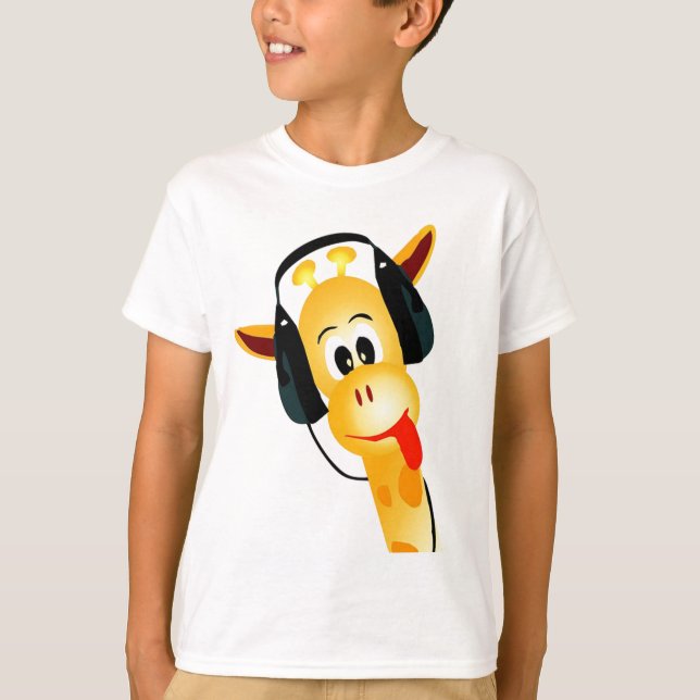 Lustigt giraff med hörlurar tee (Framsida)