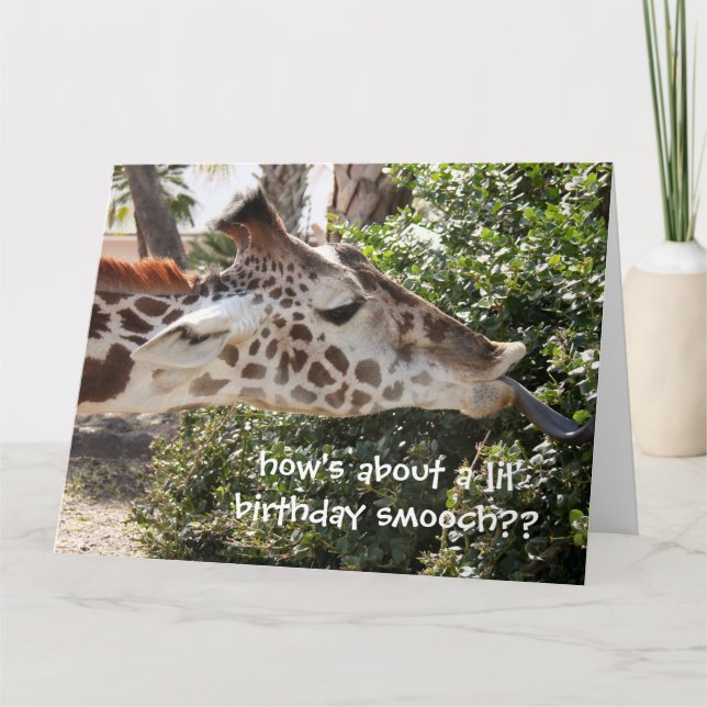 Lustigt Giraffe Birthday Card, födelsedagssmooch! Kort (Framsida)