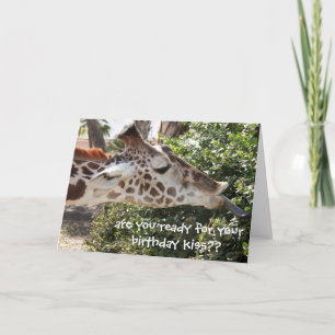 Lustigt Giraffe Card, redo för din födelsekyss? Kort