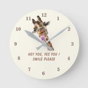 Lustigt Giraffe Clock med Anpassningsbar Text och Rund Klocka