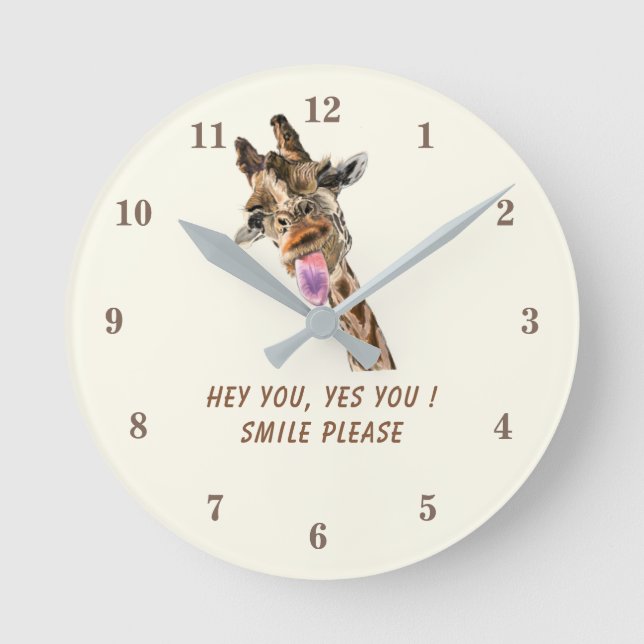 Lustigt Giraffe Clock med Anpassningsbar Text och  Rund Klocka (Framsida)