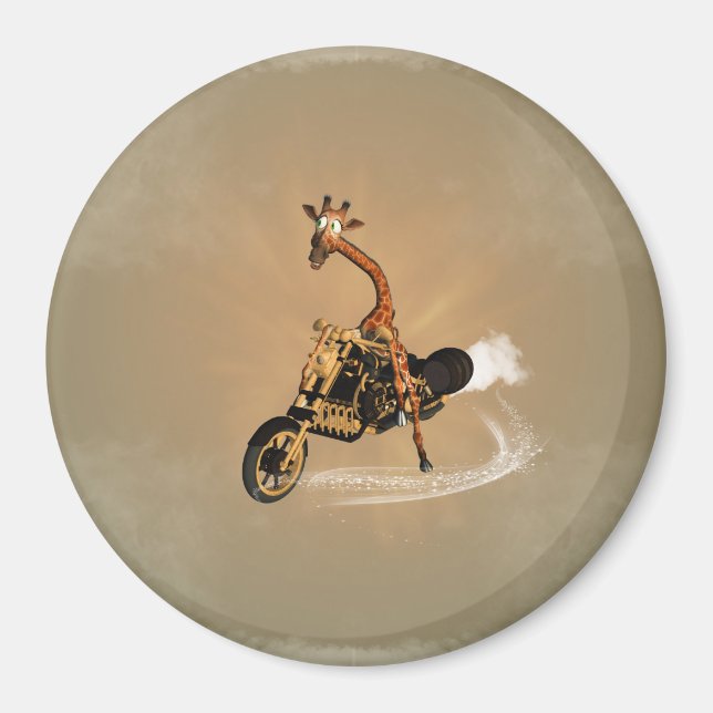Lustigt giraffe driver motorcykel magnet (Framsidan)
