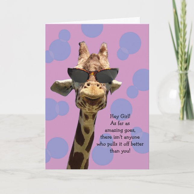 Lustigt Giraffe-födelsedagskort för flicka Kort (Framsida)