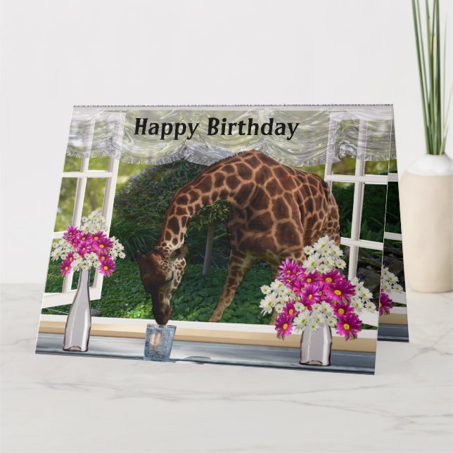 Lustigt Giraffe in my Window, jumbo Birthday Card, Kort (Framsida)