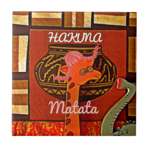 Lustigt Giraffe med coola text Hakuna Matata Desig Kakelplatta