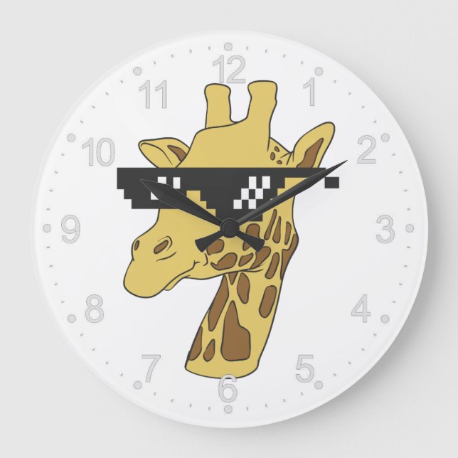 Lustigt giraffe med solglasögon stor klocka (Framsida)