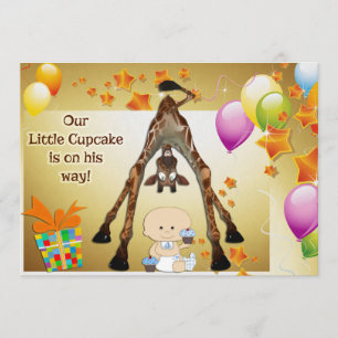 Lustigt Giraffe, Pojke och Muffinsar Babyskor Inbjudningar