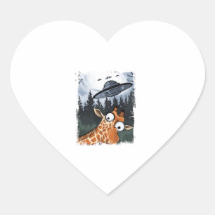 Lustigt Giraffe UFO Zoo Animal Konstig Memegrafik Hjärtformat Klistermärke