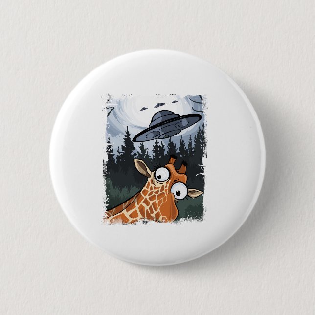 Lustigt Giraffe UFO Zoo Animal Konstig Memegrafik  Knapp (Framsida)