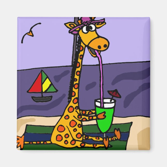 Lustigt Giraffe vid Beach Art Magnet (Framsidan)