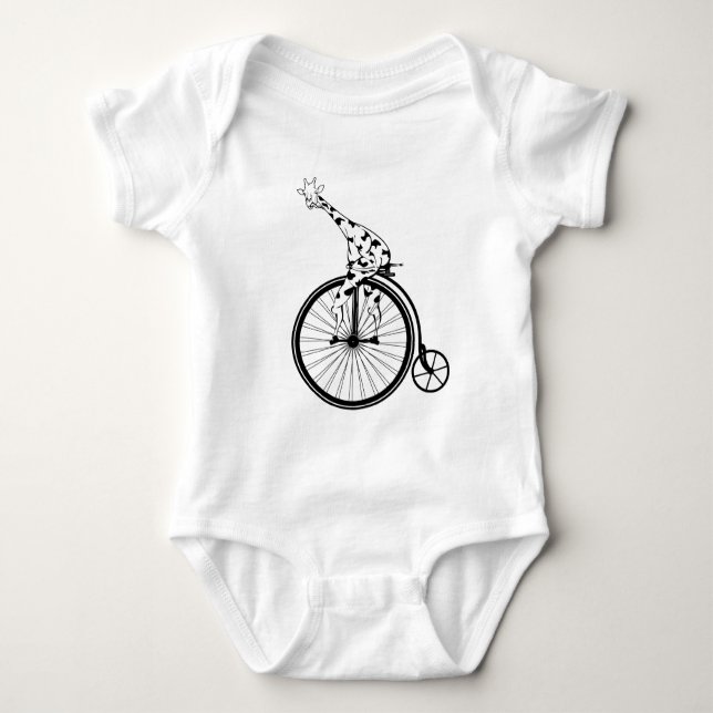 Lustigt giraffee som rider en penny-farthing t-shirt (Framsida)