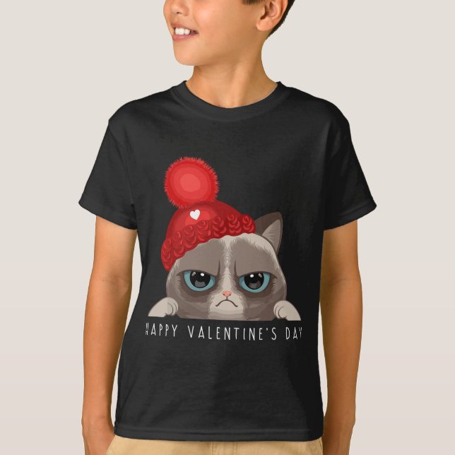 Lustigt Glad Alla hjärtans dag Cat Kärlek Heart Bo T Shirt (Framsida)