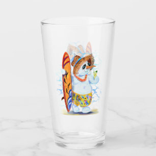 Lustigt glas med sommarsurfer i Snögubbe