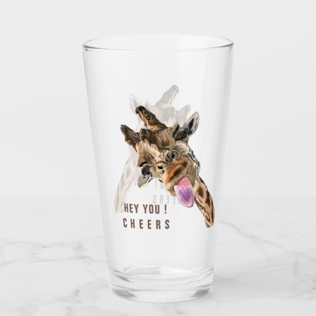 Lustigt Glass Playful Giraffe Cheers - Anpassnings Glaskopp (Framsida)