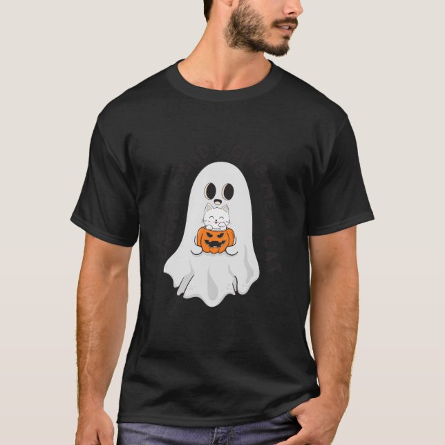 Lustigt glömma Candy Ge Me en Cat Cute Ghost Spook T Shirt (Framsida)