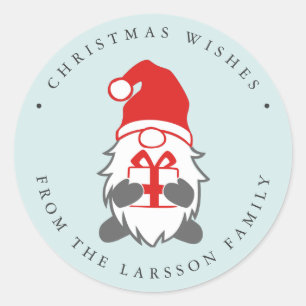 Lustigt Gnome med nuet och julhatt Mint Runt Klistermärke