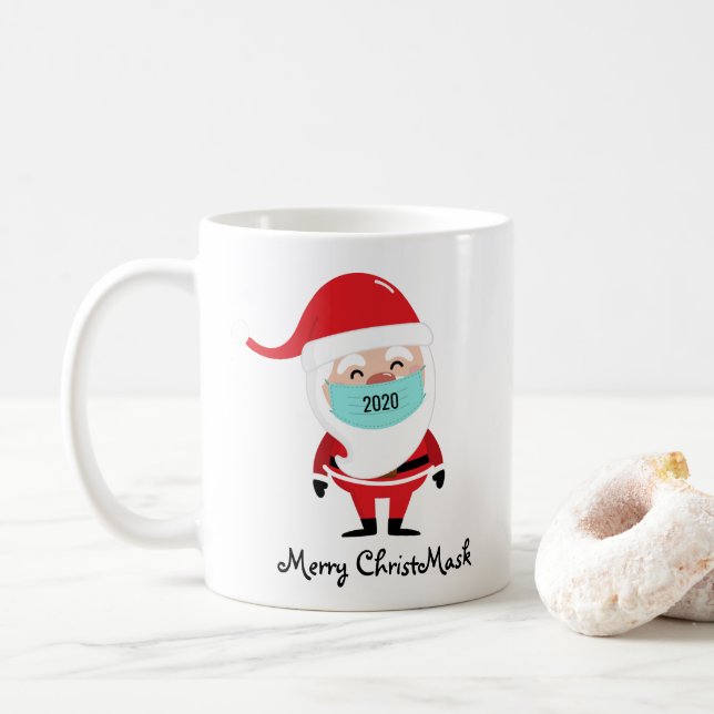 Lustigt God jul Santa med mask 2020 Kaffemugg (Med munk)