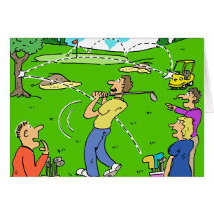 Lustigt Golf Image. Freak Golf Shot Rebounds Hälsningskort