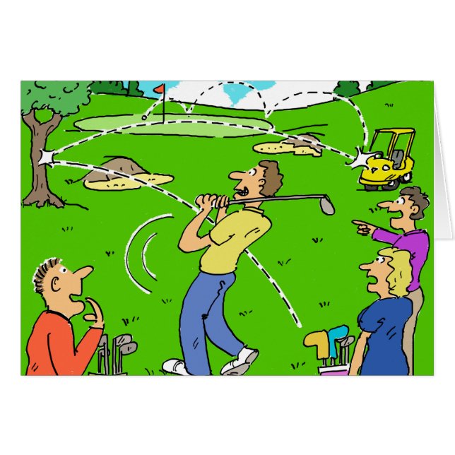 Lustigt Golf Image. Freak Golf Shot Rebounds Hälsningskort (Framsidan Horizontal)
