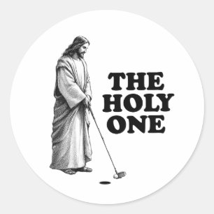Lustigt Golfing Jesus Heliga ett Runt Klistermärke