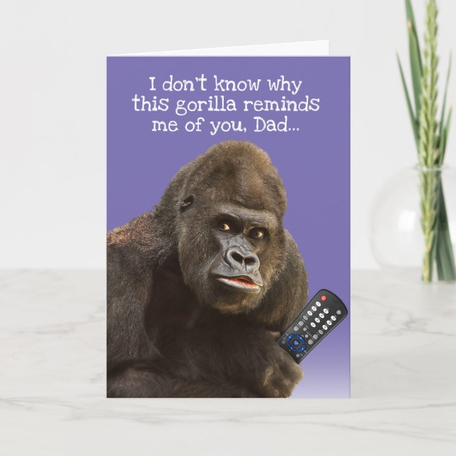 Lustigt Gorilla med fjärrkontroll Fars dag Kort (Framsida)