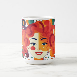 Lustigt grå flicka, färglöst och pulserande färg kaffemugg