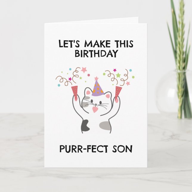 lustigt grå födelsedagskort för katt helgkort (Framsida)