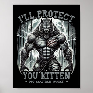 Lustigt grafiskt teve jag skyddar dig Kitten Alpha Poster
