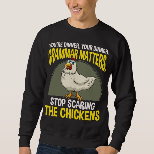 Lustigt Grammar Lärare Chicken Farming Humor Lång Ärmad Tröja (Framsida)