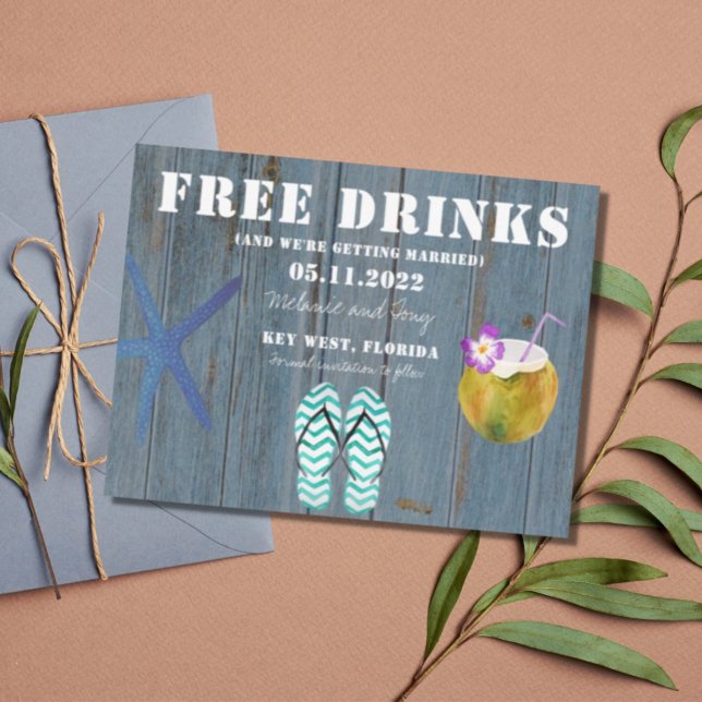 Lustigt gratis dränkar Beach Wedding Sparar datume Meddelande Vykort (Skapare uppladdad)