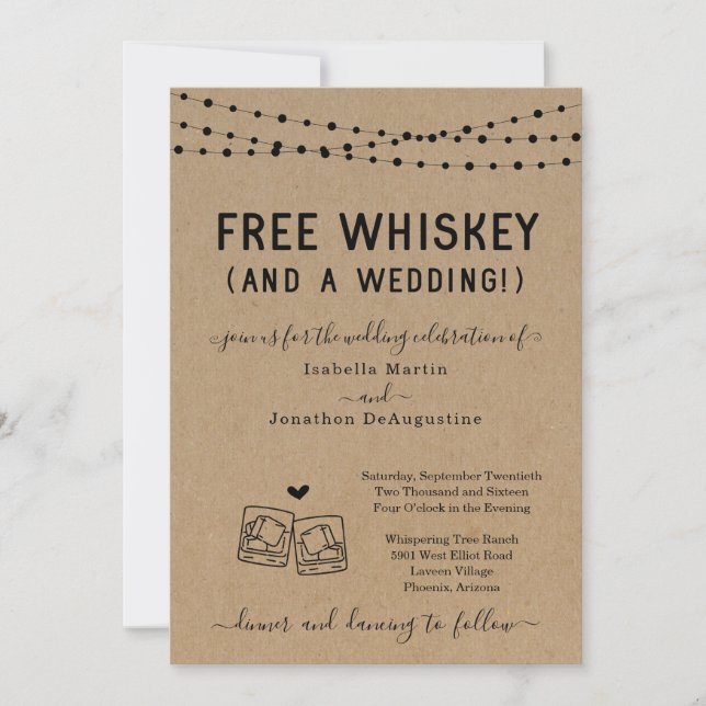 Lustigt gratis whisky och bröllopsinbjudan inbjudningar (Framsida)