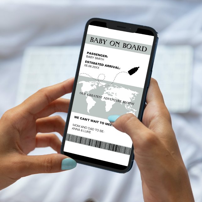 Lustigt Gravid-meddelande om boardingpass Stil Meddelande (baby on board boarding pass pregnancy announcement our greatest adventure begins)