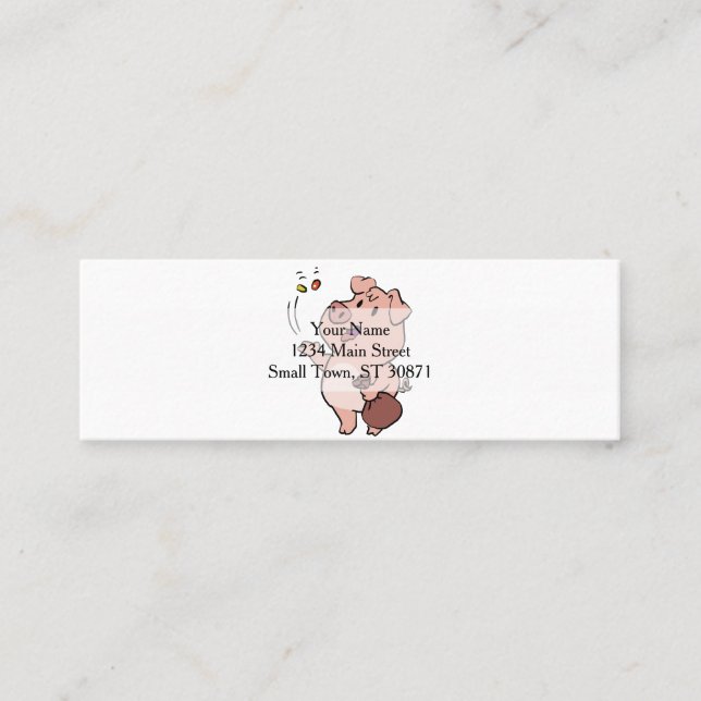 Lustigt gris ätande godis| välj bakgrund färg mini visitkort (Framsida)