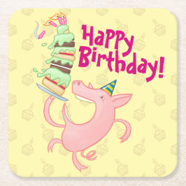 Lustigt Gris Grattis på födelsedagen! Giant Lagrar Underlägg Papper Kvadrat
