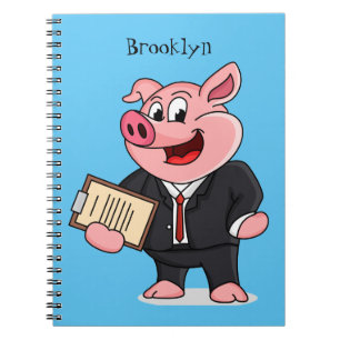 Lustigt gris i kostym tecknad anteckningsbok