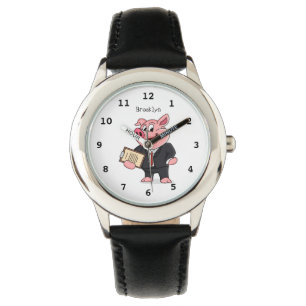 Lustigt gris i kostym tecknad armbandsur
