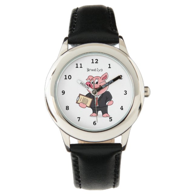 Lustigt gris i kostym tecknad armbandsur (Framsida)