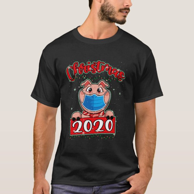 Lustigt Gris med Ansikte-mask 2020 julkvar T Shirt (Framsida)