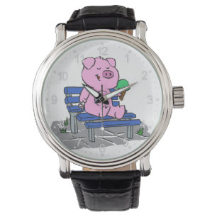 Lustigt gris som äter glass  Välj tillbaka färg Armbandsur