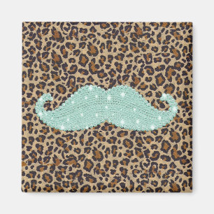 Lustigt Grönt Bling Mustache och djurtryck Magnet