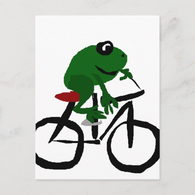 Lustigt Grönt Frog Riding Bicycle Vykort (Framsida)