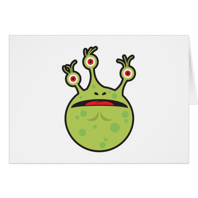 lustigt grönt monster hälsningskort (Framsidan Horizontal)