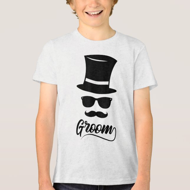 Lustigt Groom Shirt Vit För manar Hat och Mustache T (Framsida)
